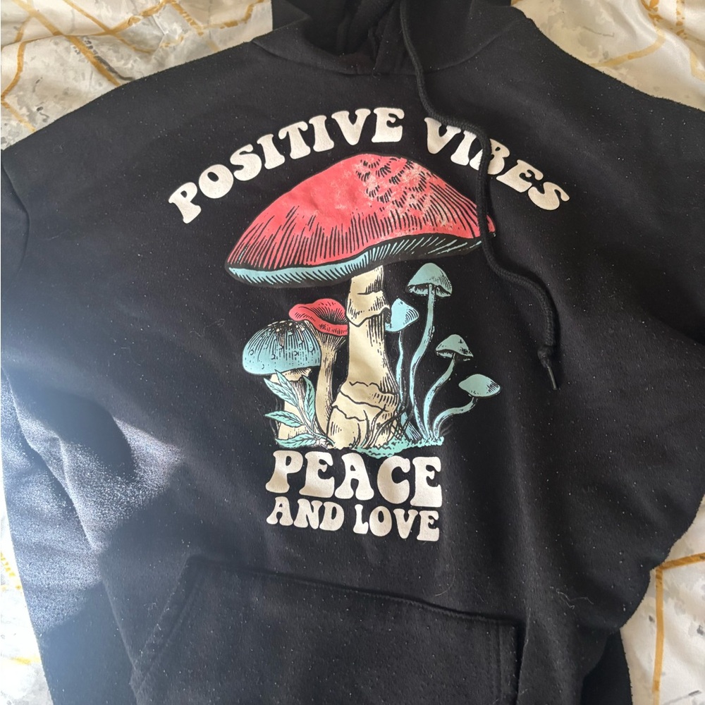 Black Hoodie with Positive Vibes Graphic